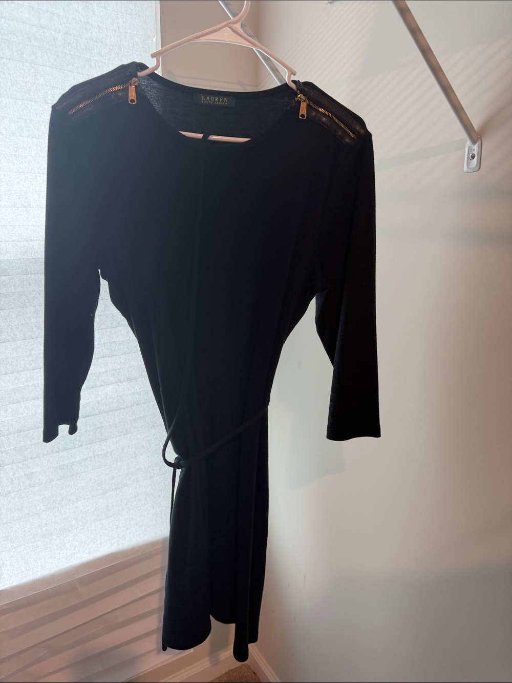 Lauren Ralph Lauren Black Midi Wrap Dress with Shoulder Zippers